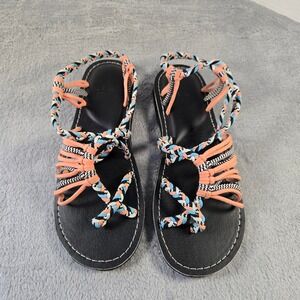 Vines Islandwear X-Back Braided Strappy Sandals Coral Blue Black Womens 10